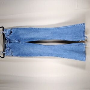 Angel Designed Casual Denim Cotton Stretchy Light Blue Flare Bell Bottom Jeans